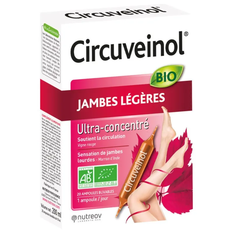 Nutreov Circuveinol Jambes Légères Bio 20 Ampoules de 10ml Nutreov Circuveinol Jambes Légères Bio 20 Ampoules de 10ml