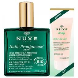 Nuxe Bio Huile Prodigieuse Néroli Vegan 100ml+ Nuxe Body Rêve de Thé Gommage 30ml OFFERT