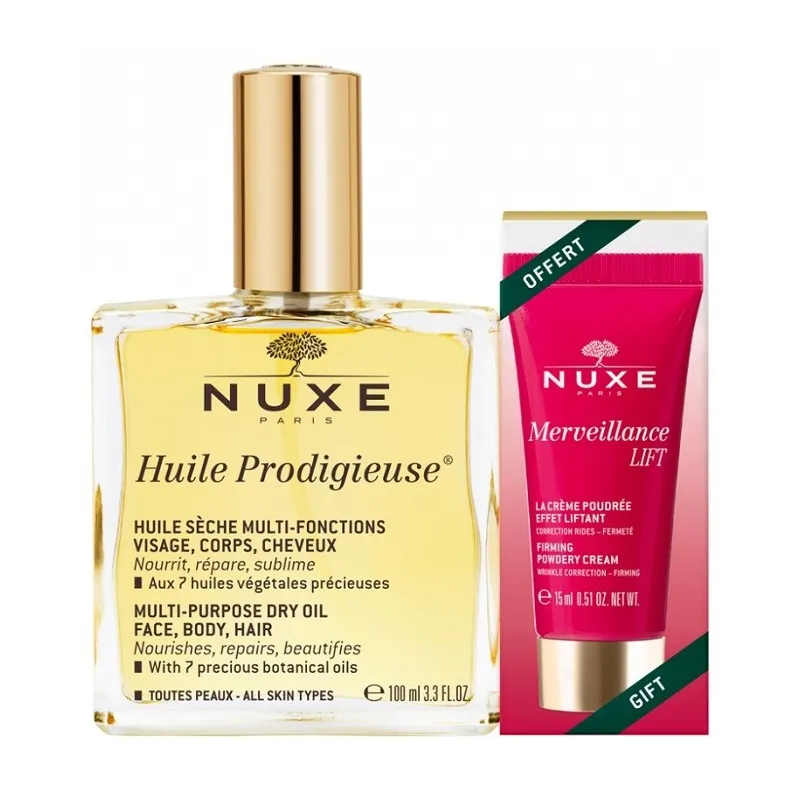Nuxe Huile Prodigieuse 100ml +Merveillance Lift Crème Poudrée 15mlOFFERT Nuxe Huile Prodigieuse 100ml +Merveillance Lift Crème Poudrée 15mlOFFERT