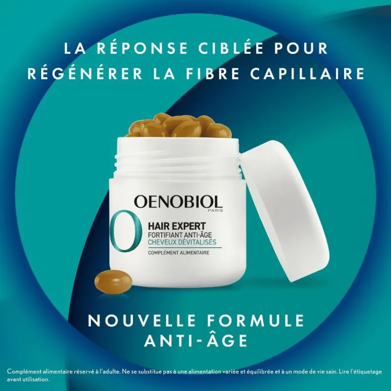 Oenobiol Hair Expert Anti-âge Cheveux Dévitalisés 2X60 capsules Oenobiol Hair Expert Anti-âge Cheveux Dévitalisés 2X60 capsules