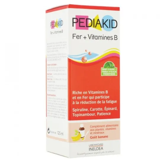 Pediakid Fer + Vitamines B flacon 125ml (goût banane) Pediakid Fer + Vitamines B flacon 125ml (goût banane)