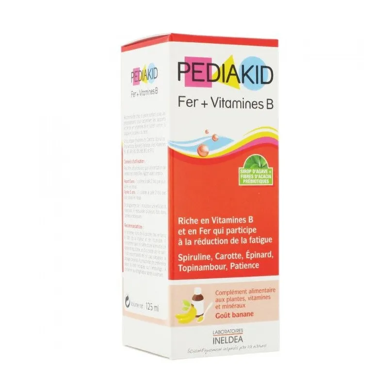 Pediakid Fer + Vitamines B flacon 125ml (goût banane) Pediakid Fer + Vitamines B flacon 125ml (goût banane)