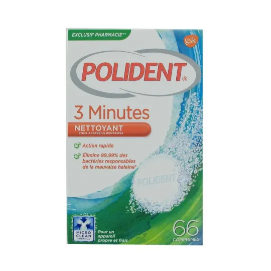 Polident 3 Minutes Nettoyant 66 comprimés