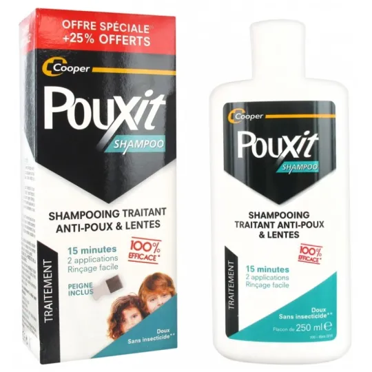 Pouxit Shampoo Shampooing anti poux et Lentes 250ml + Peigne dont 25% Offerts Pouxit Shampoo Shampooing anti poux et Lentes 250ml + Peigne dont 25% Offerts