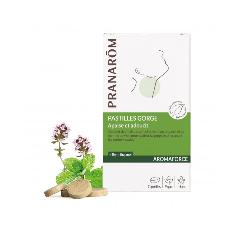 Pranarom Pastilles Gorge Apaise et Adoucit Vegan 21 pastilles