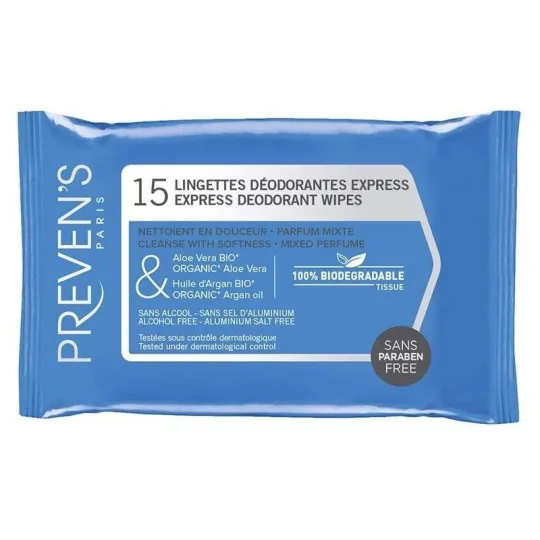 Preven's 15 Lingettes Déodorantes Express