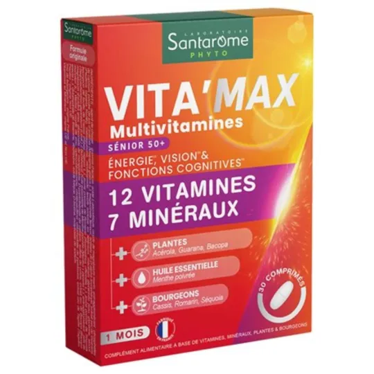 Santarôme Vita'Max Multivitamines Sénior 50+ 30 comprimés Santarôme Vita'Max Multivitamines Sénior 50+ 30 comprimés