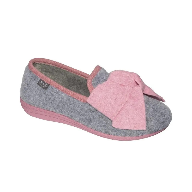 Scholl Chausson Creamy Gris Noeud Rose-T42 Scholl Chausson Creamy Gris Noeud Rose-T42