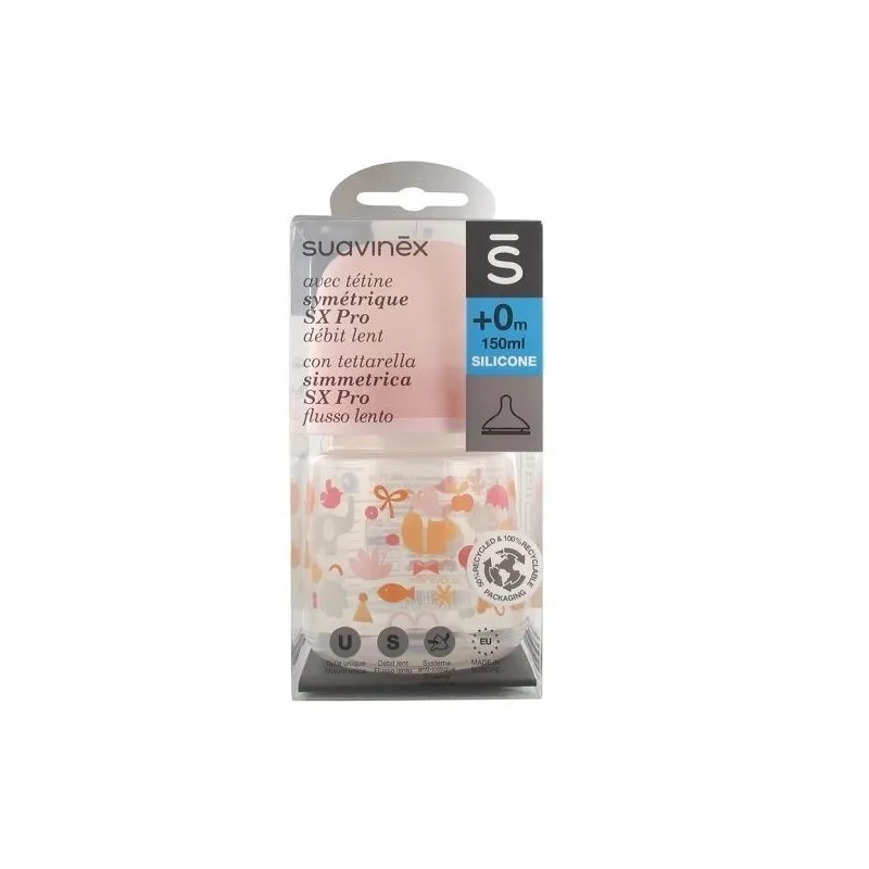 Suavinex Biberon Tétine Symétrique SX Pro Débit Lent Silicone 150ml-rose