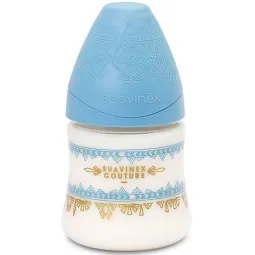 Suavinex Couture Biberon Tétine Ronde Débit Lent Silicone Bleu 150ml