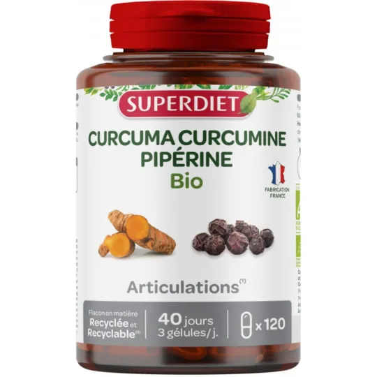 Super Diet Curcuma Curcumine et Piperine Bio Vegan 120 Gélules Super Diet Curcuma Curcumine et Piperine Bio Vegan 120 Gélules