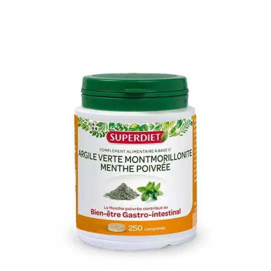 SuperDiet Argile Verte Menthe Poivrée 250 comprimés SuperDiet Argile Verte Menthe Poivrée 250 comprimés