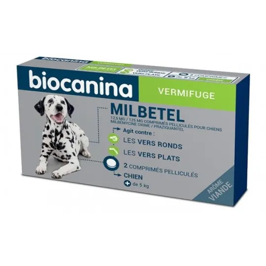 Biocanina Milbetel Vermifuge Chien 2 Comprimés Arôme Viande Biocanina Milbetel Vermifuge Chien 2 Comprimés Arôme Viande