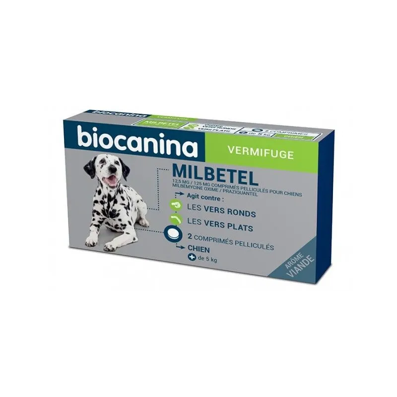 Biocanina Milbetel Vermifuge Chien 2 Comprimés Arôme Viande Biocanina Milbetel Vermifuge Chien 2 Comprimés Arôme Viande
