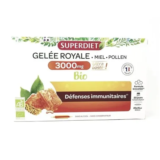 SuperDiet Gelée Royale 3000mg Bio 20 Ampoules de 15ml SuperDiet Gelée Royale 3000mg Bio 20 Ampoules de 15ml