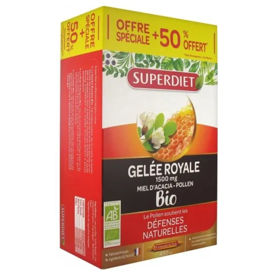 SuperDiet Gelée Royale Bio Défenses Naturelles 30 Ampoules de 15ml