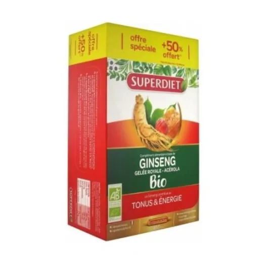 SuperDiet Ginseng Gelée Royale Acérola Bio 30x15ml 50% offert