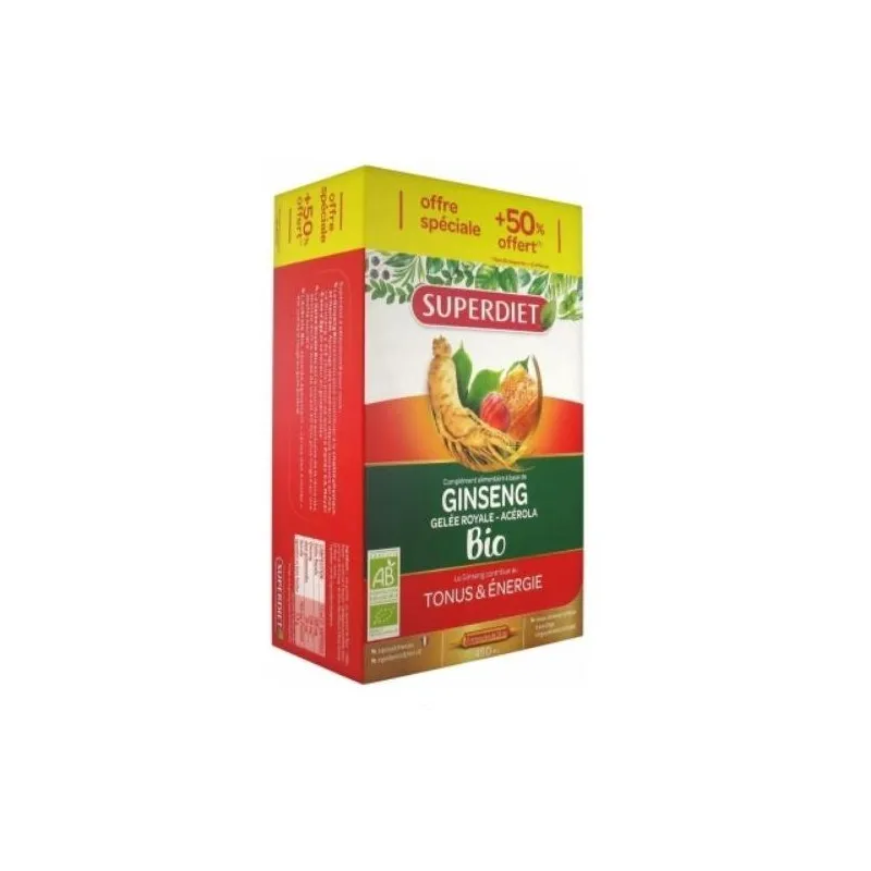 SuperDiet Ginseng Gelée Royale Acérola Bio 30x15ml 50% offert
