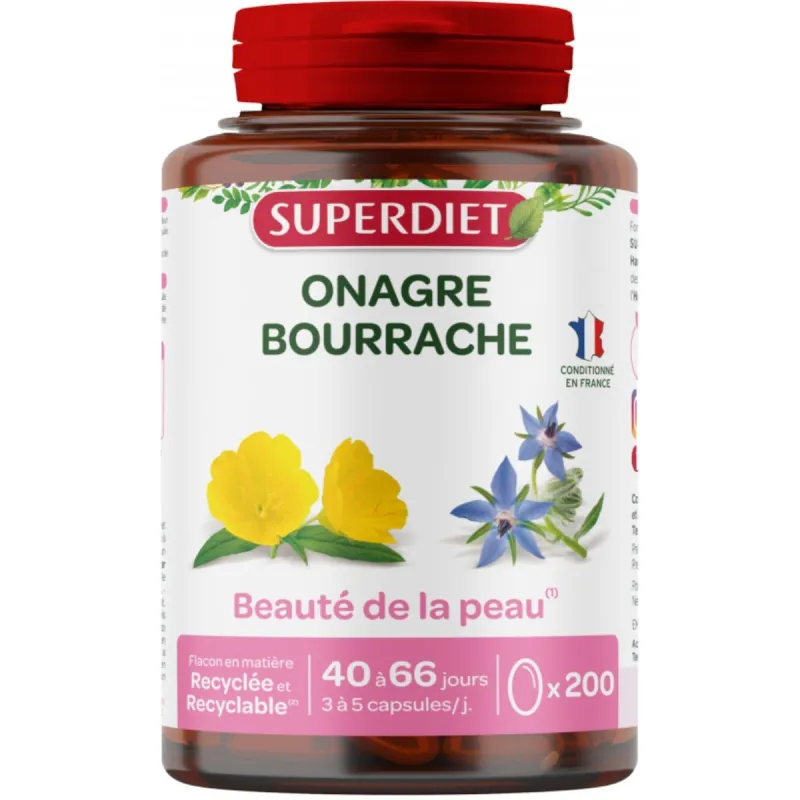 SuperDiet Huiles d'Onagre et de Bourrache 200 capsules SuperDiet Huiles d'Onagre et de Bourrache 200 capsules