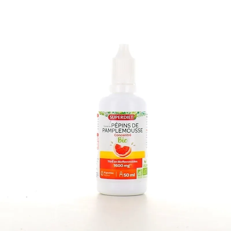 SuperDiet Pépins de Pamplemousse 1600mg Bioflavonoïdes Bio Vegan 50ml SuperDiet Pépins de Pamplemousse 1600mg Bioflavonoïdes Bio Vegan 50ml