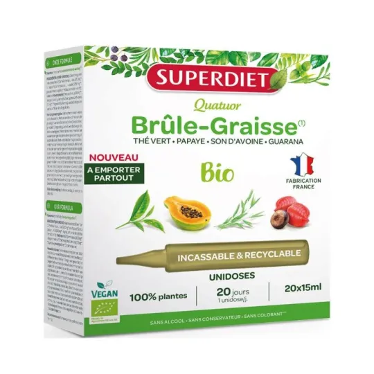SuperDiet Quatuor Brûle Graisse Bio Vegan 20 Unidoses de 15ml SuperDiet Quatuor Brûle Graisse Bio Vegan 20 Unidoses de 15ml