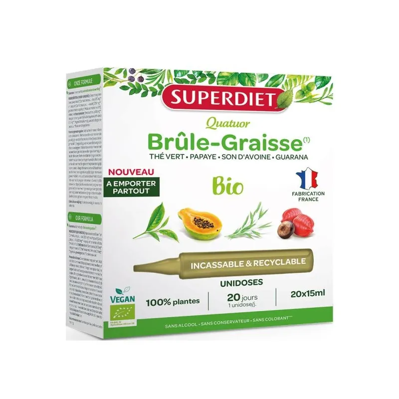 SuperDiet Quatuor Brûle Graisse Bio Vegan 20 Unidoses de 15ml SuperDiet Quatuor Brûle Graisse Bio Vegan 20 Unidoses de 15ml