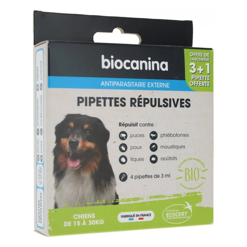 Biocanina Pipettes Répulsives 3+1Offerte Chiens 15 à 30KG Biocanina Pipettes Répulsives 3+1Offerte Chiens 15 à 30KG