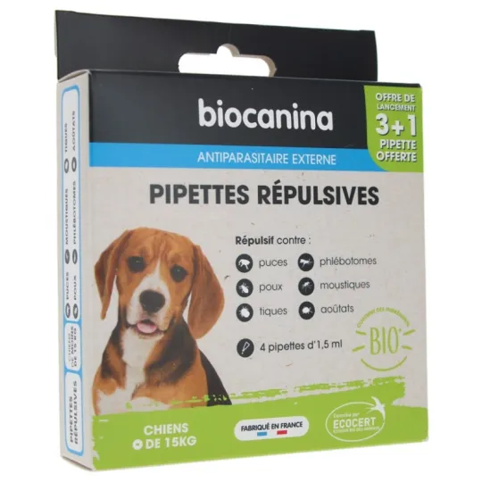Biocanina Pipettes Répulsives 3+1Offerte Chiens -15KG Biocanina Pipettes Répulsives 3+1Offerte Chiens -15KG