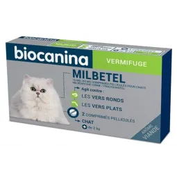 Biocanina Vermifuge Milbetel Chat 2 comprimés Arôme Viande.