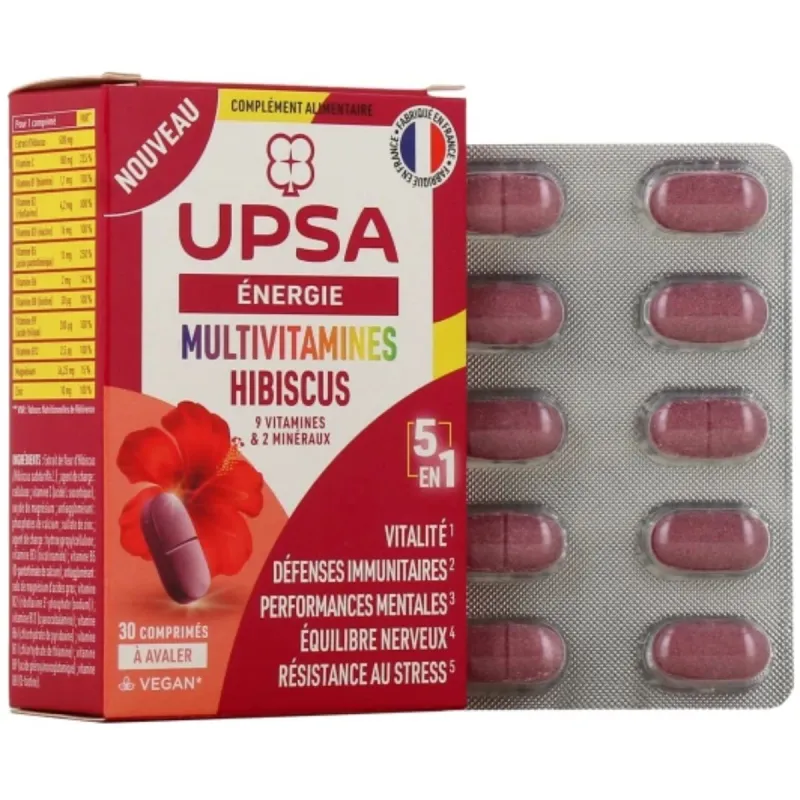 Upsa Energie Multivitamines Hibiscus Vegan 30 comprimés Upsa Energie Multivitamines Hibiscus Vegan 30 comprimés
