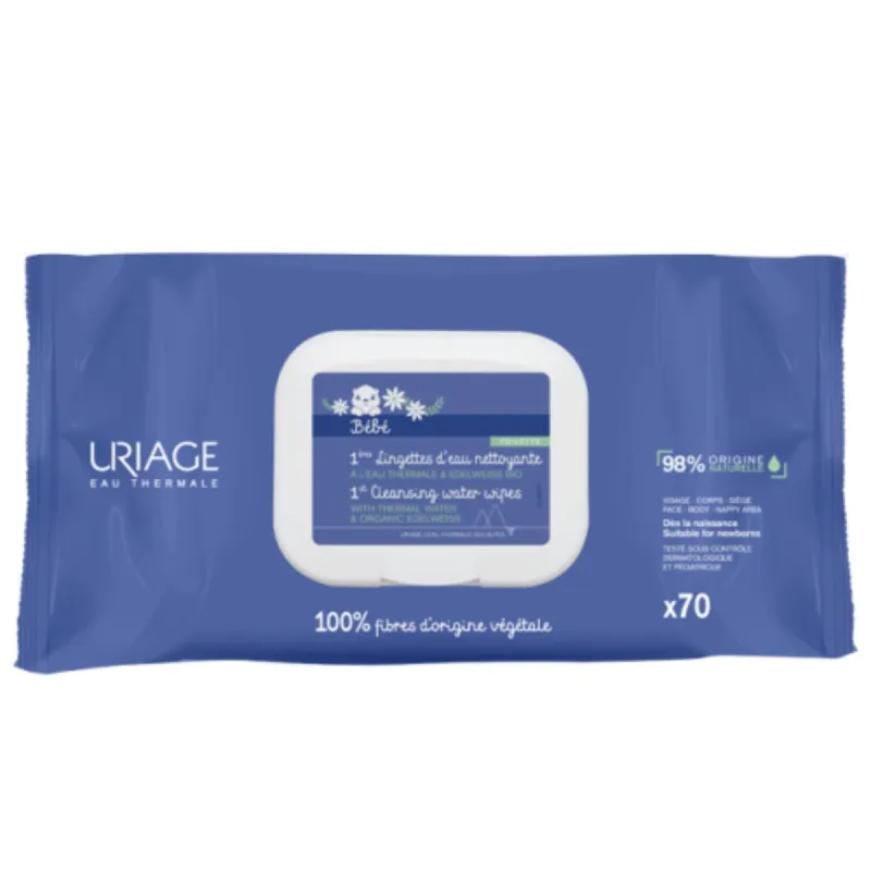 Uriage Bébé 1ères 70 Lingettes d'eau nettoyante Uriage Bébé 1ères 70 Lingettes d'eau nettoyante