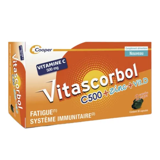 Vitascorbol Vitamine C500+Zinc+Vitamine D 30 Capsules Vitascorbol Vitamine C500+Zinc+Vitamine D 30 Capsules