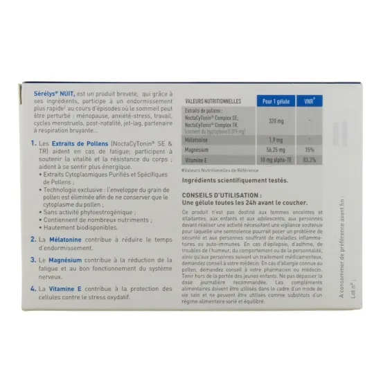 Sérélys Nuit Troubles du sommeil 30 gélules Sérélys Nuit Troubles du sommeil 30 gélules
