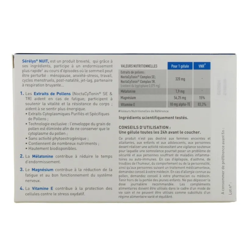 Sérélys Nuit Troubles du sommeil 30 gélules Sérélys Nuit Troubles du sommeil 30 gélules