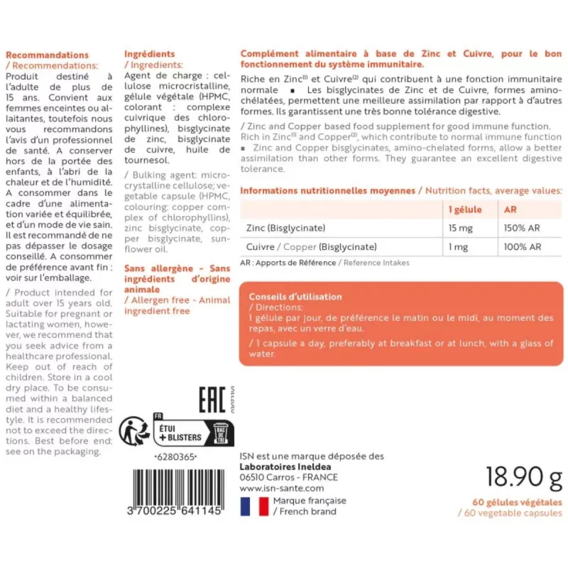 ISN Suplezinc 60 Gélules ISN Suplezinc 60 Gélules