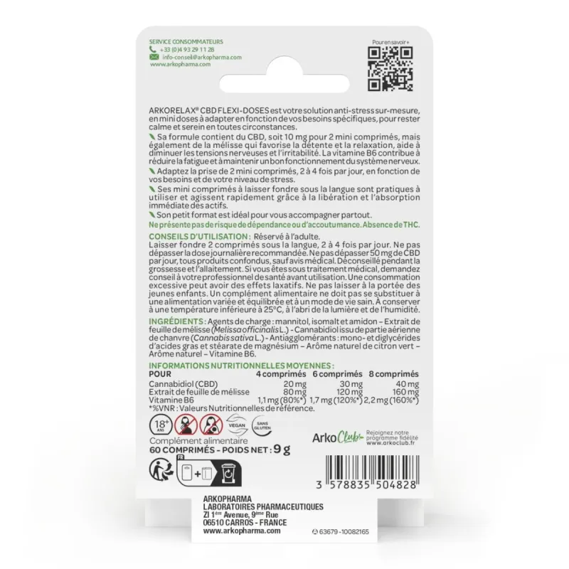 Arkopharma Arkorelax CBD Felxi-doses 60 mini comprimés