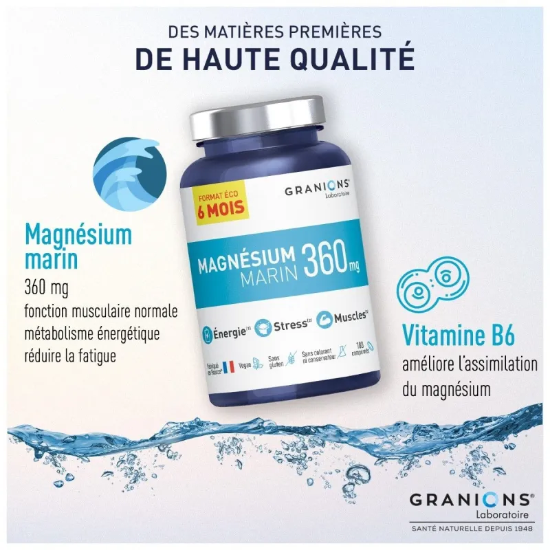 Granions Magnésium Marin 360mg 180 Comprimés Granions Magnésium Marin 360mg 180 Comprimés