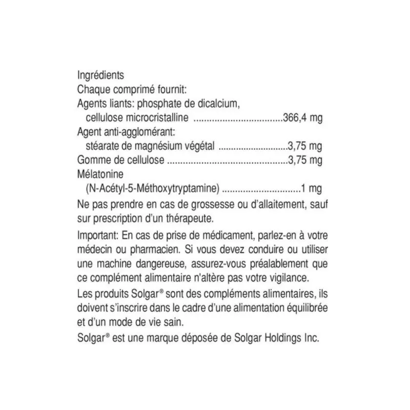 Solgar Mélatonine 1 mg 60 comprimés Solgar Mélatonine 1 mg 60 comprimés