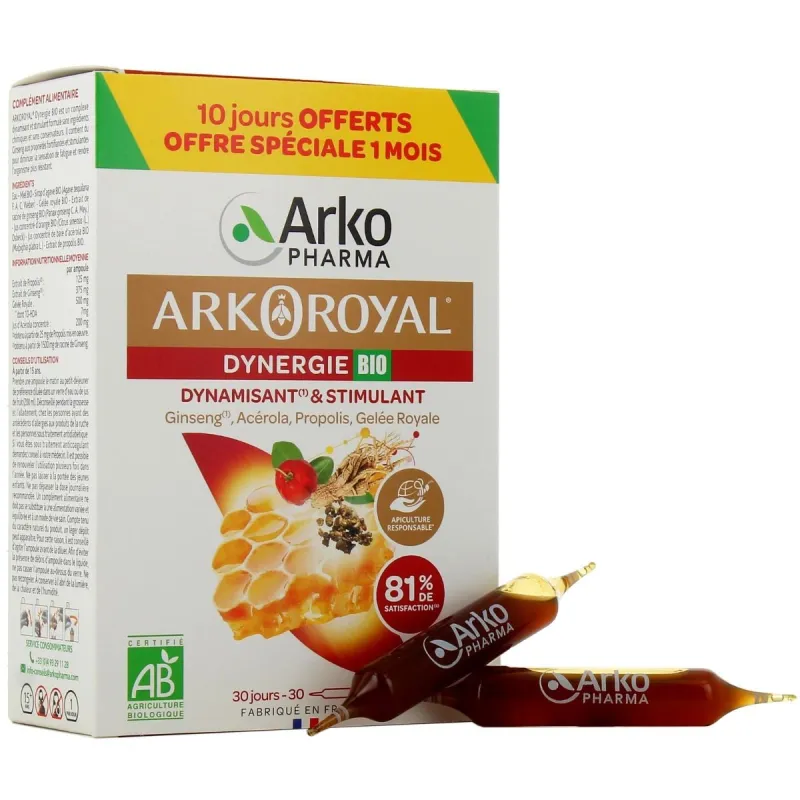 Arkoroyal Dynergie Dynamisant&Stimulant 30 ampoules dont 10 OFFERTES