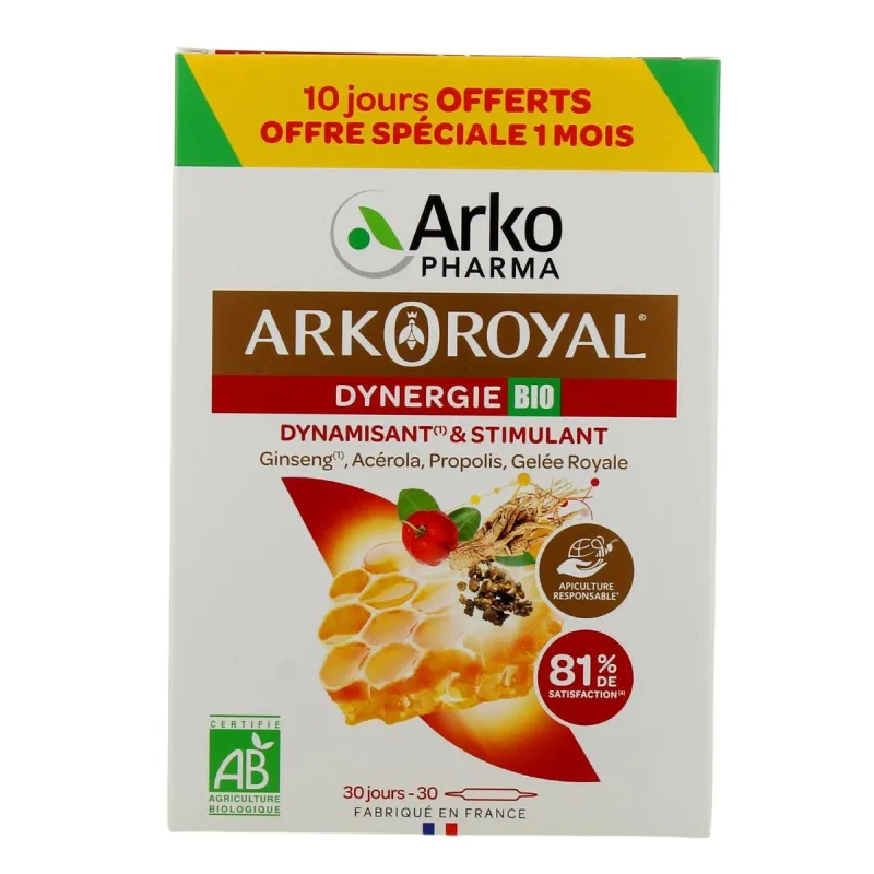 Arkoroyal Dynergie Dynamisant&Stimulant 30 ampoules dont 10 OFFERTES