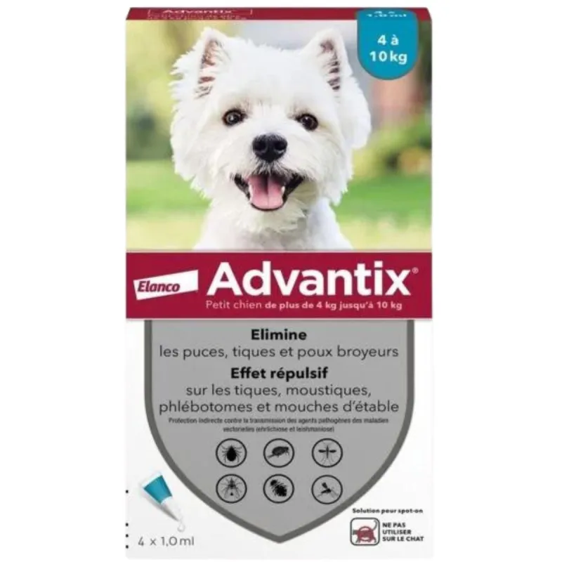 Advantix petit chien de 4kg à 10 kg 4 pipettes Advantix petit chien de 4kg à 10 kg 4 pipettes