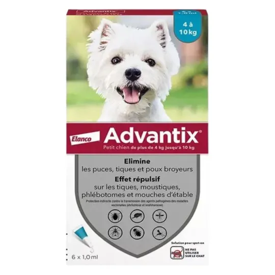 Advantix petit chien de 4kg à 10 kg 6 pipettes Advantix petit chien de 4kg à 10 kg 6 pipettes