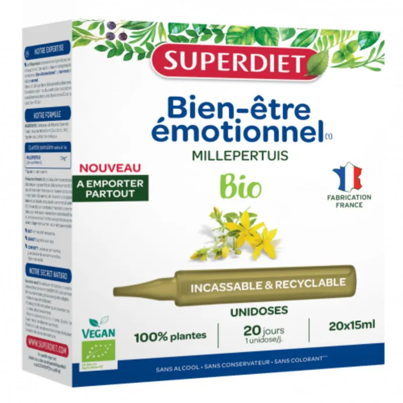 SuperDiet Bien-être Emotionnel Bio Vegan 20 Ampoules de 15ml SuperDiet Bien-être Emotionnel Bio Vegan 20 Ampoules de 15ml