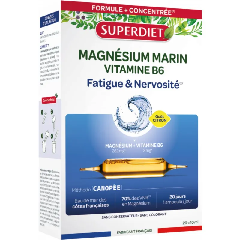 SuperDiet Magnésium Marin Vitamine B6 20 Unidoses de 15ml SuperDiet Magnésium Marin Vitamine B6 20 Unidoses de 15ml