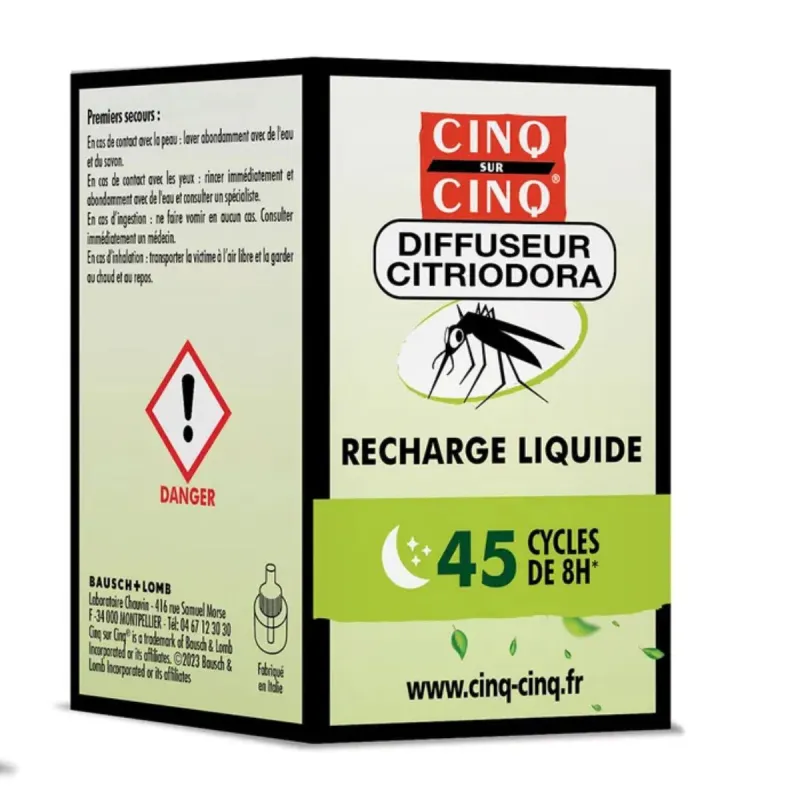 Cinq Sur Cinq Recharge Liquide Diffuseur Citriodora anti-Moustiques 25ml Cinq Sur Cinq Recharge Liquide Diffuseur Citriodora anti-Moustiques 25ml