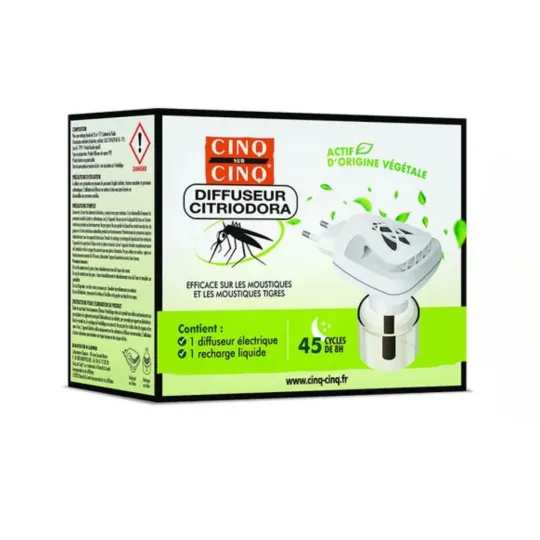 Cinq Sur Cinq Diffuseur Citriodora anti-Moustiques + Recharge 25ml Cinq Sur Cinq Diffuseur Citriodora anti-Moustiques + Recharge 25ml