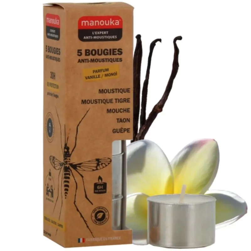 Manouka 5 Bougies Anti-moustiques Vanille Monoï Manouka 5 Bougies Anti-moustiques Vanille Monoï