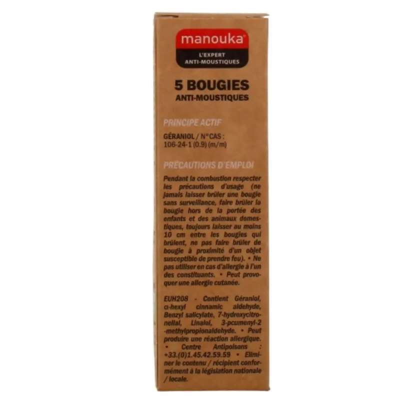 Manouka 5 Bougies Anti-moustiques Vanille Monoï Manouka 5 Bougies Anti-moustiques Vanille Monoï
