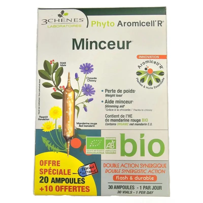 Les 3 Chênes Phyto Aromicell'R Minceur Bio 20 Ampoules+10 OFFERTES Les 3 Chênes Phyto Aromicell'R Minceur Bio 20 Ampoules+10 OFFERTES