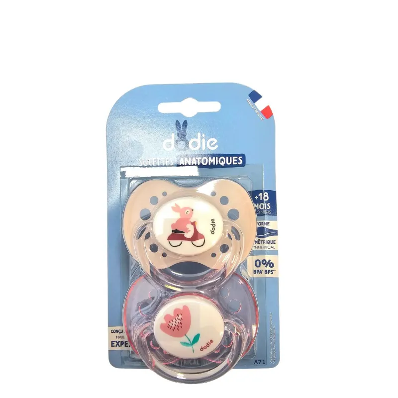 Dodie 2 Sucettes Anatomiques +18 Mois Rose Dodie 2 Sucettes Anatomiques +18 Mois Rose
